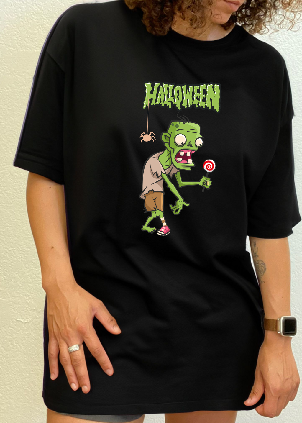 Halloween Green Monster Unisex Bamboo Viscose/Organic Cotton Short Sleeve Graphic T-Shirt