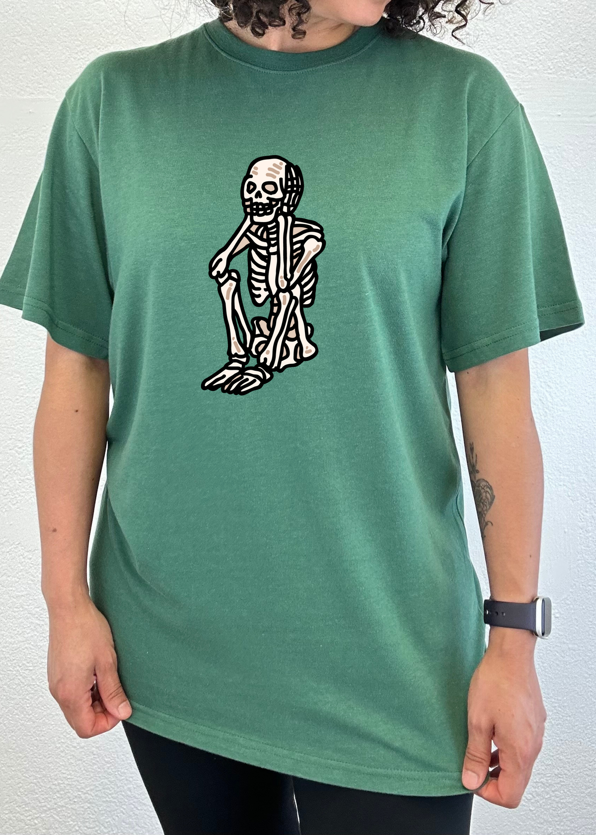 Sad Skeleton Halloween Unisex Bamboo Viscose/Organic Cotton Short Sleeve Graphic T-Shirt