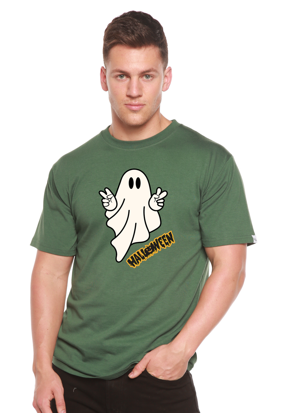 Halloween Ghost Unisex Bamboo Viscose/Organic Cotton Short Sleeve Graphic T-Shirt
