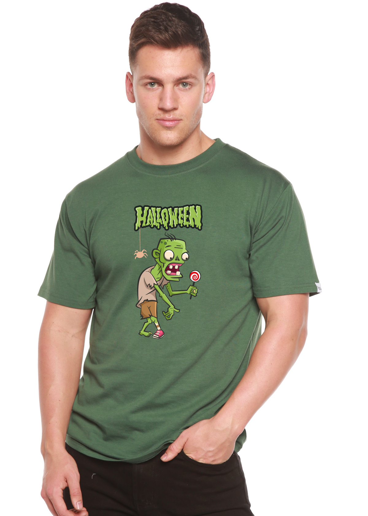 Halloween Green Monster Unisex Bamboo Viscose/Organic Cotton Short Sleeve Graphic T-Shirt