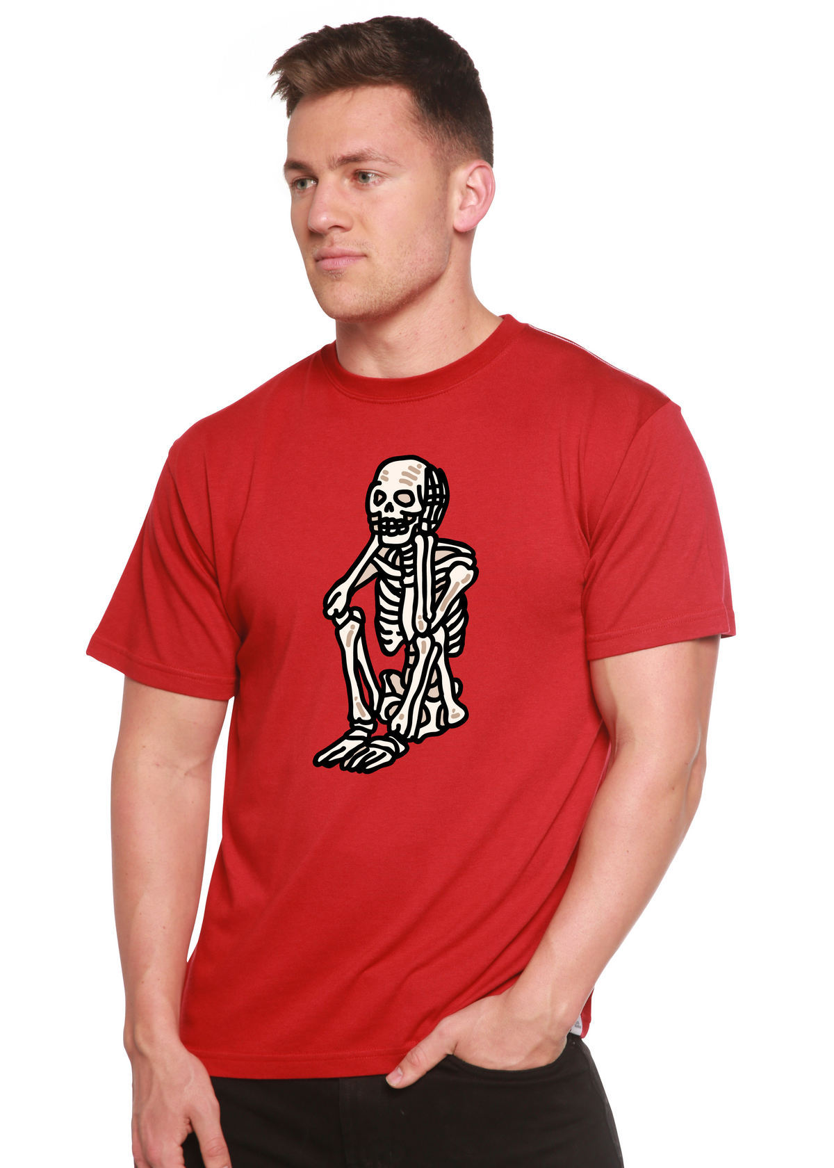 Sad Skeleton Halloween Unisex Bamboo Viscose/Organic Cotton Short Sleeve Graphic T-Shirt