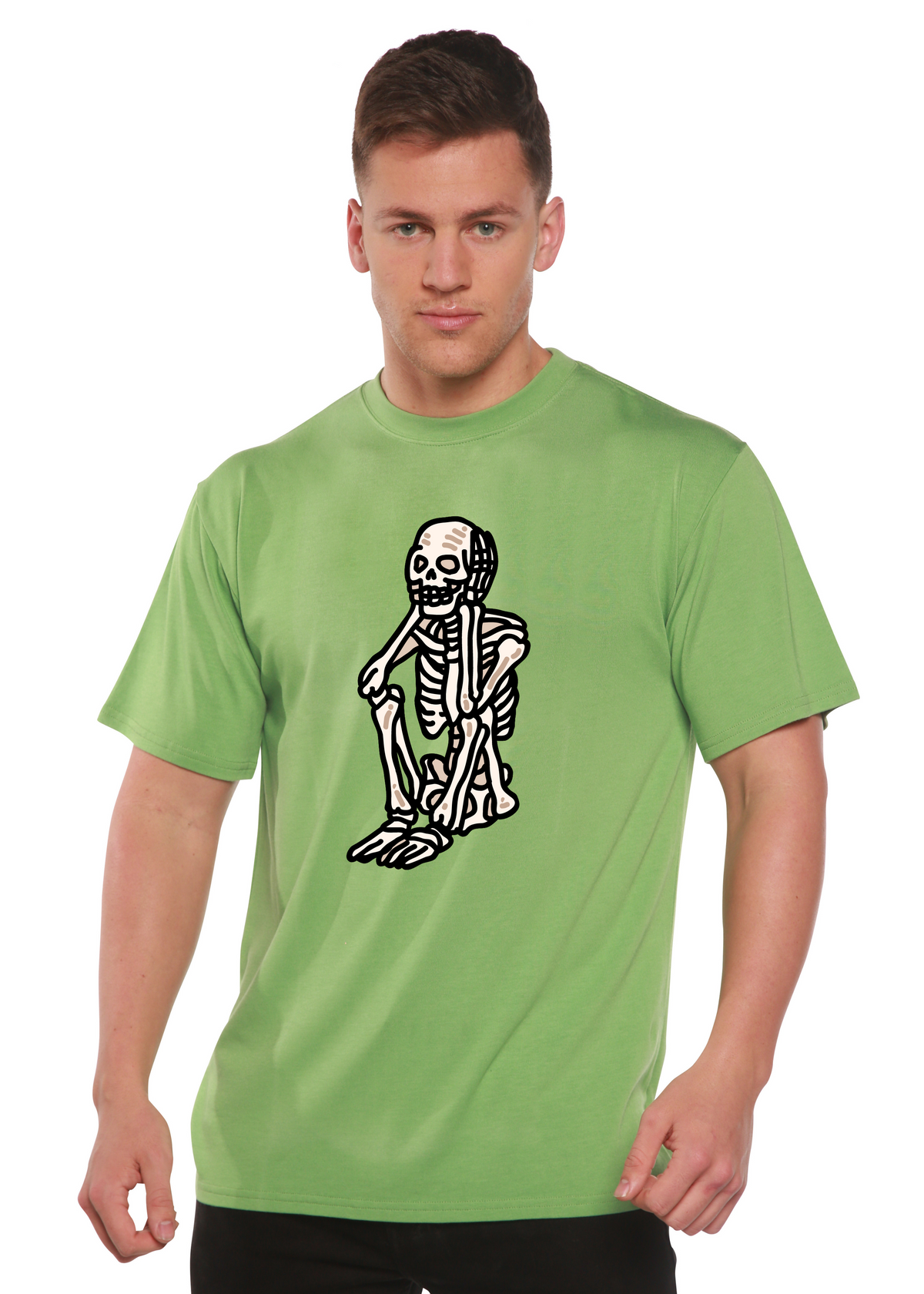 Sad Skeleton Halloween Unisex Bamboo Viscose/Organic Cotton Short Sleeve Graphic T-Shirt