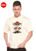 Boho Retro Hippie Mushrooms Natural Unisex Bamboo/Cotton Graphic T-Shirt