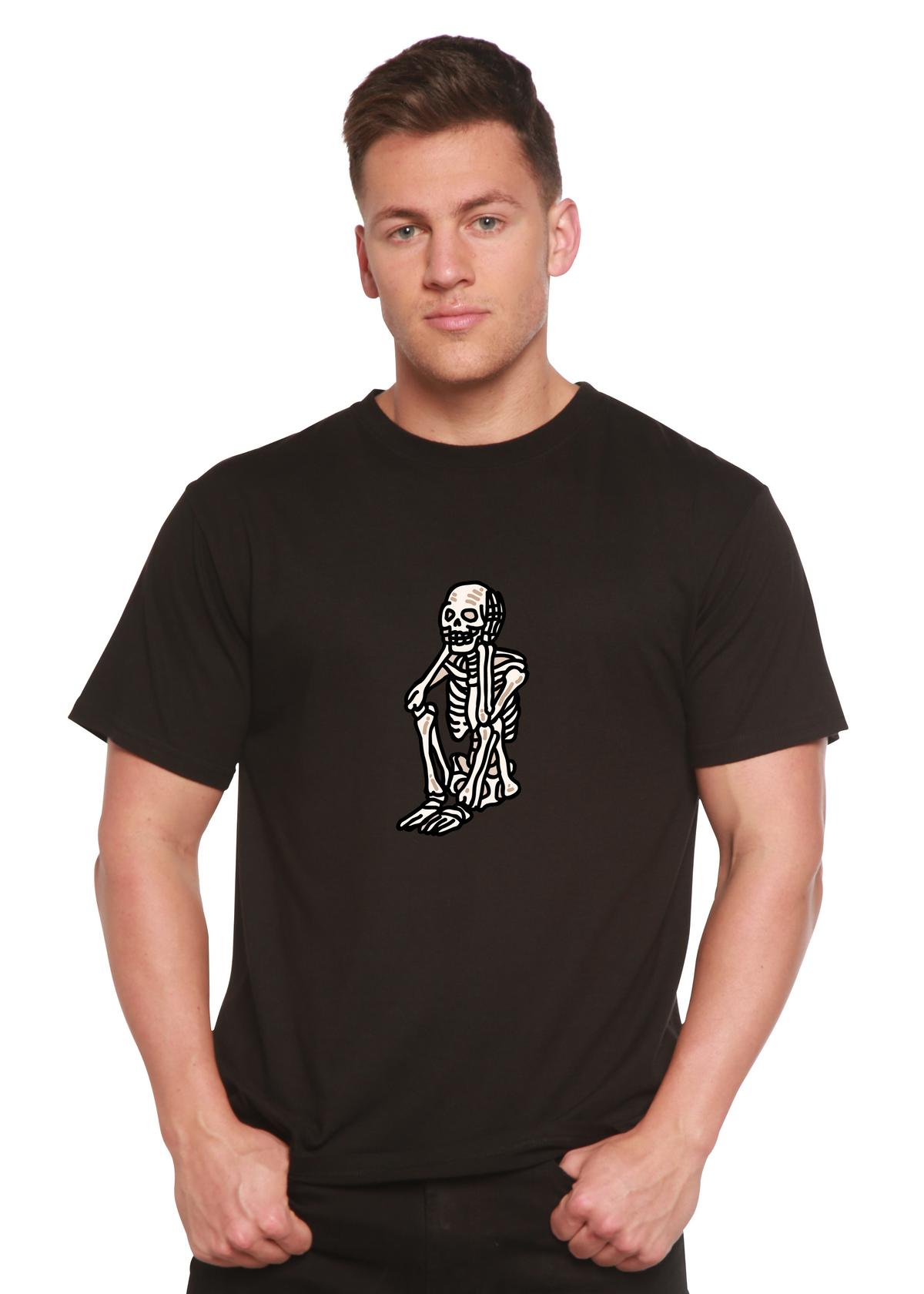 Sad Skeleton Halloween Unisex Bamboo Viscose/Organic Cotton Short Sleeve Graphic T-Shirt