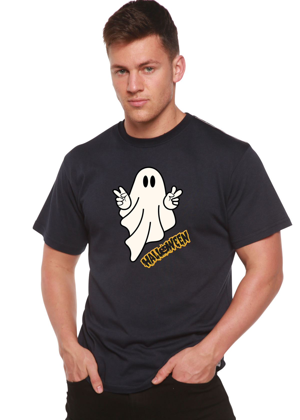 Halloween Ghost Unisex Bamboo Viscose/Organic Cotton Short Sleeve Graphic T-Shirt