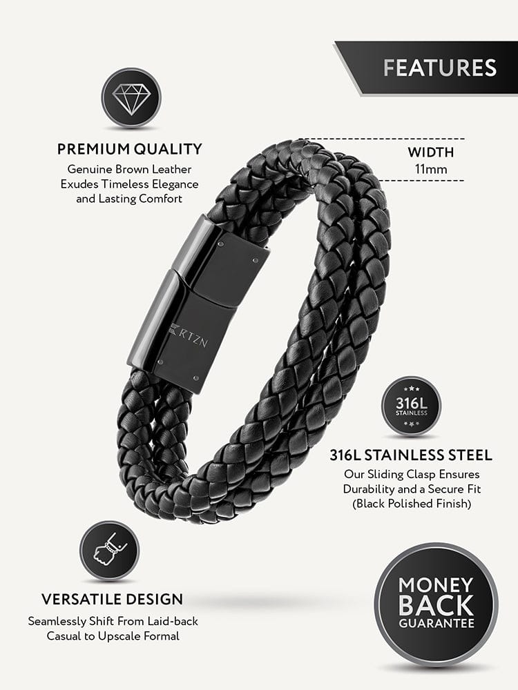 Double Black Braided Leather Bracelet
