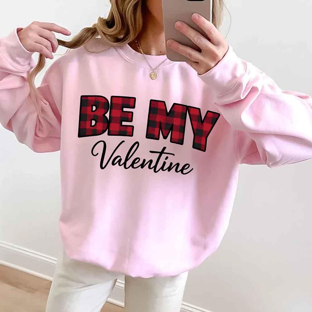 Be My Valentine Buffalo Plaid Crewneck - Valentines Day Sweatshirt