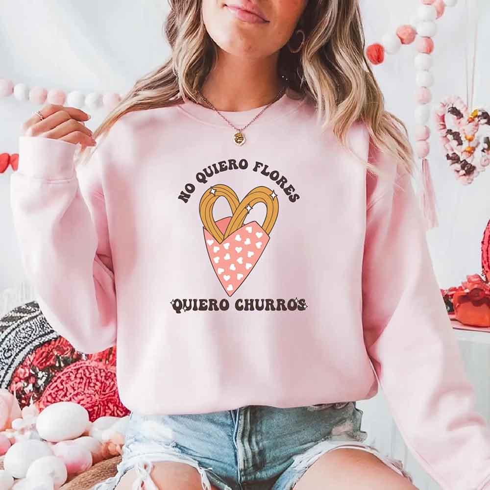 No Quiero Flores Valentine Sweatshirt - Cute Churros Valentine Day's Sweater