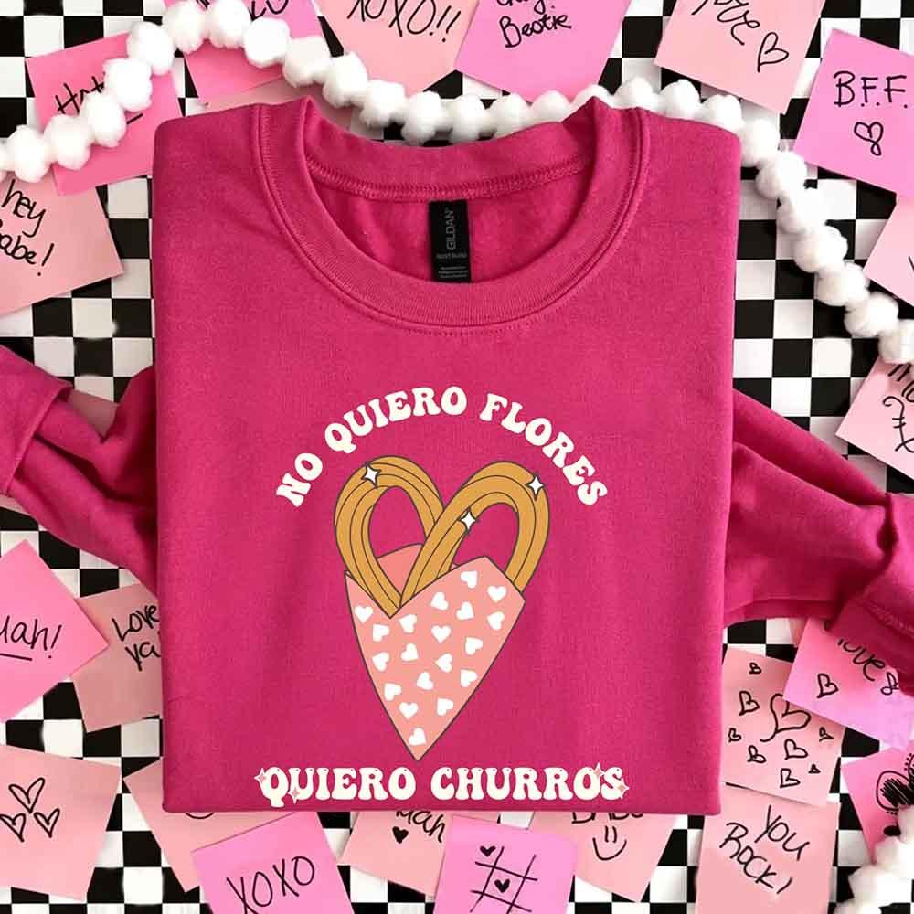 No Quiero Flores Valentine Sweatshirt - Cute Churros Valentine Day's Sweater