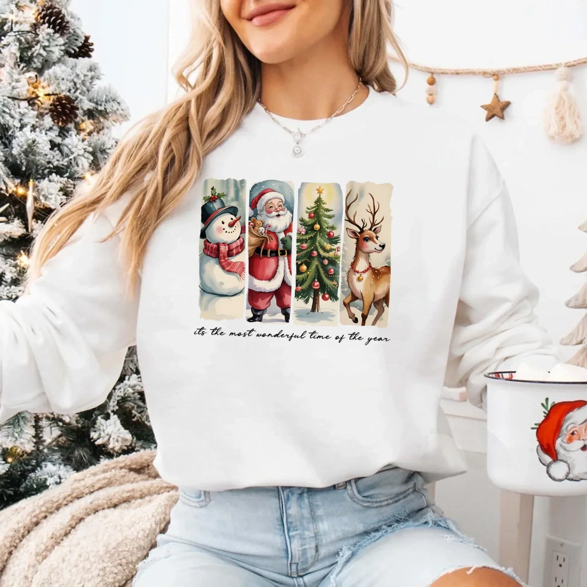 Vintage Santa Sweatshirt Wonderful Time Christmas Crewneck